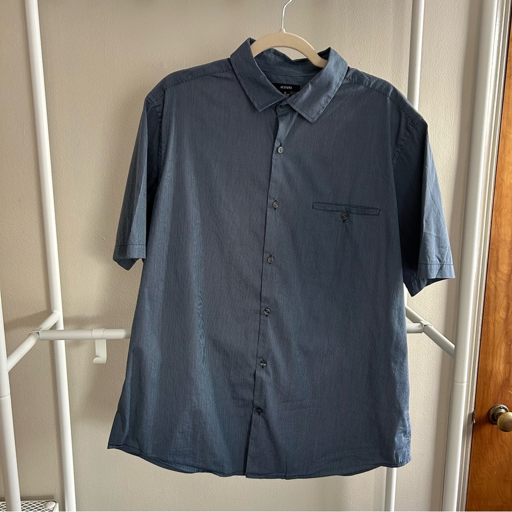 Alfani grey and navy pinstripe button down shirt